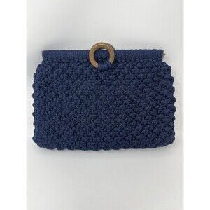 Vintage Boho Crochet Knit‎ Tote Handbag Beach Hobo, Clutch Handbag Navy Blue